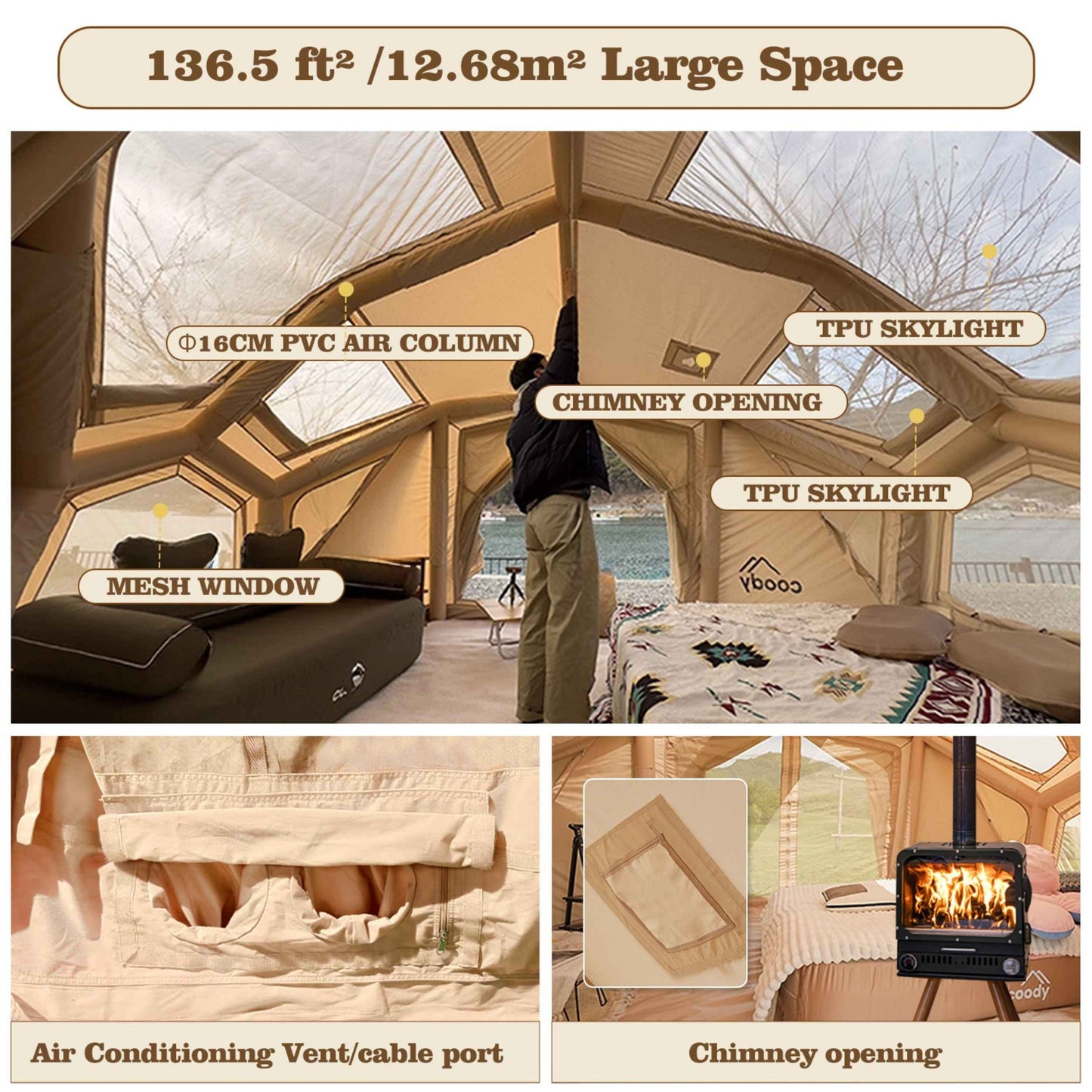 Coody | RBM Bestona Inflatable Tent for 2-4 Person (Beige)