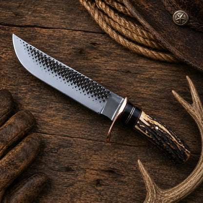 16″ Iron Ridge Bowie Knife – Rasp Steel & Antler Horn Handle