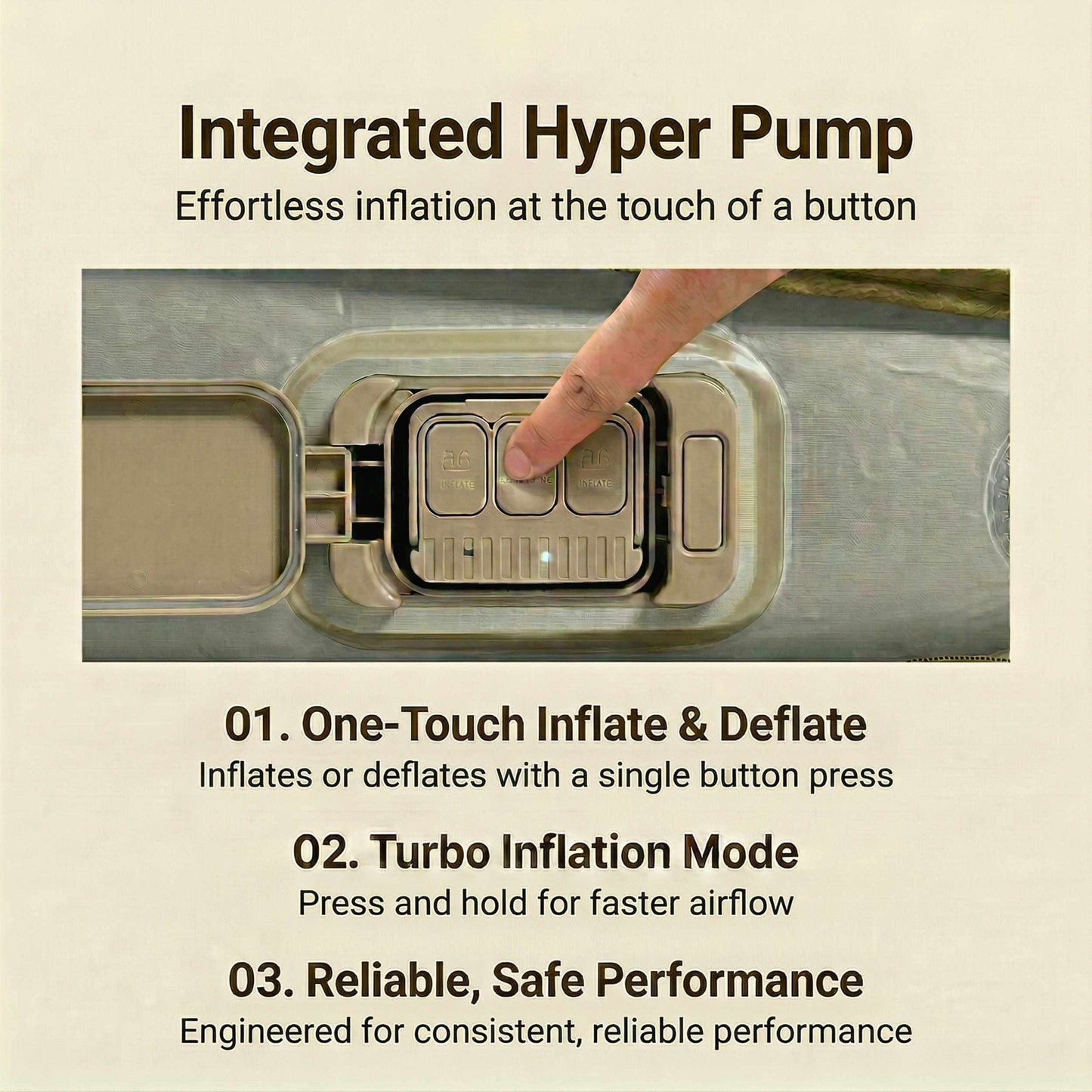 Coody Air Mattress Beige Queen (197×150×35 cm) – Premium Air Bed with Built-in Pump