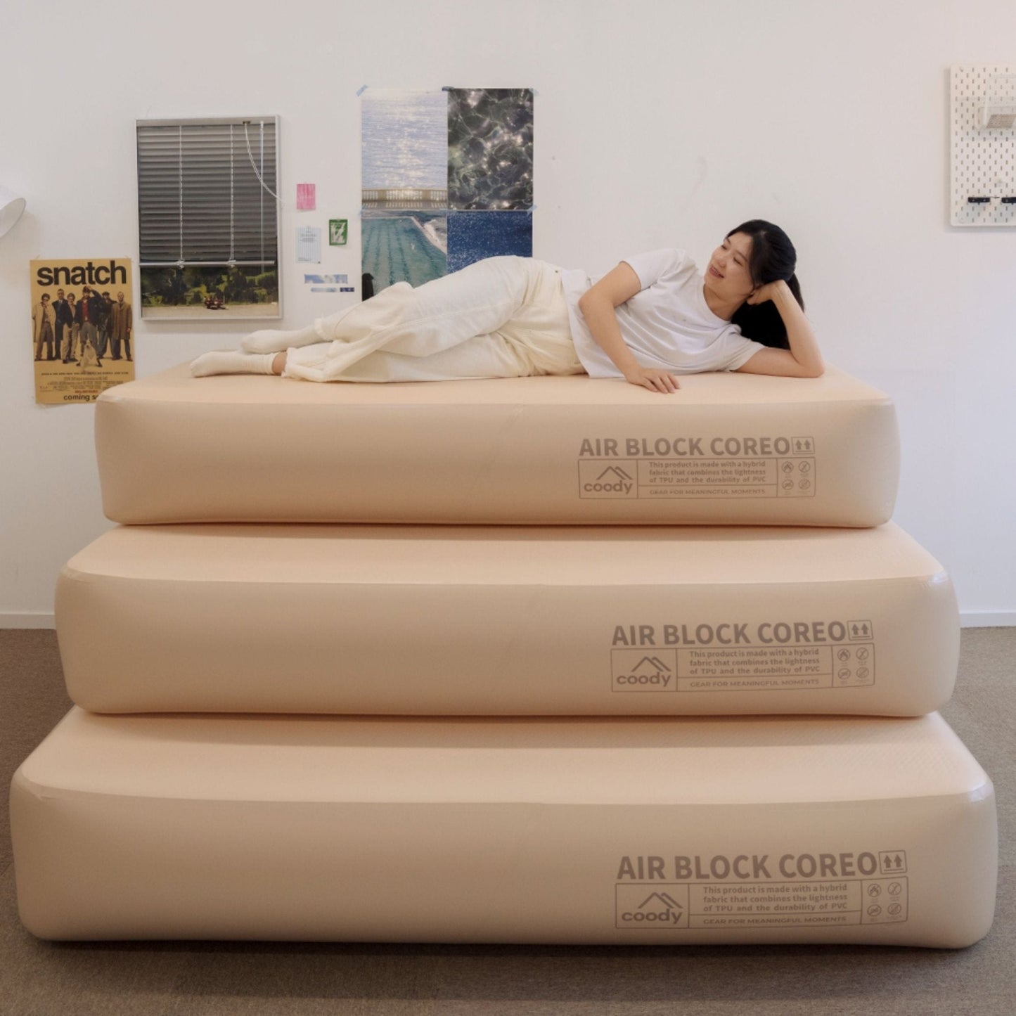 Coody Coreo Air Mattress Queen (150 × 200 × 35 cm) – Structured Air Block Inflatable Bed, Compact Pack Design