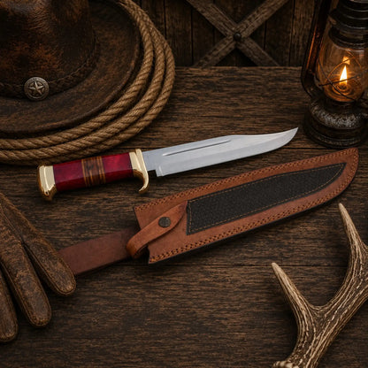 Outback Legend Bowie Knife – D2 Steel With Resin & Stacked Leather Handle