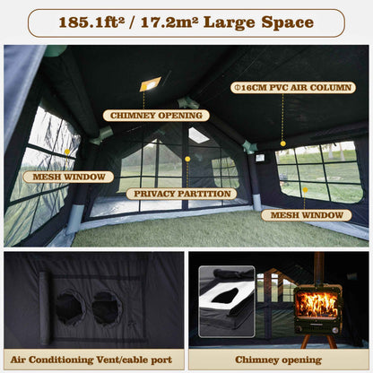 Coody 17.2 | RBM Outdoors (Koala 7) Black + Stove Caminus M - Inflatable Tents with Stove