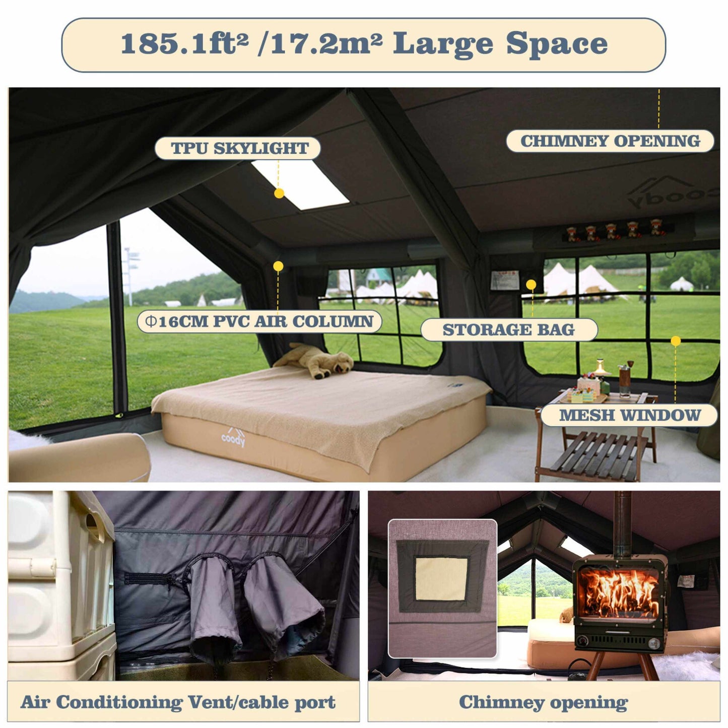Coody 17.2 (Koala-7) Gray Inflatable Tent House for Camping (2-10 person)