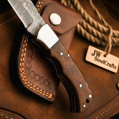 Saddle Ridge Folding Hunter Knife 8" Handmade Damascus Liner Lock