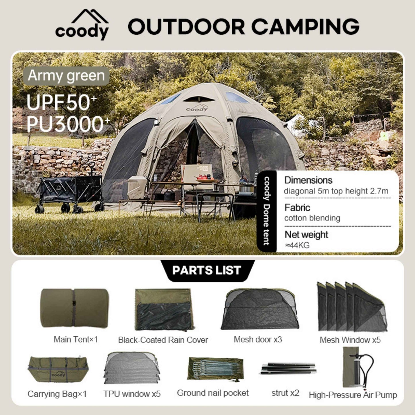 Coody Aurora Dome | RBM Outdoors Inflatable tent Octopus Forest Green for 2-4 person