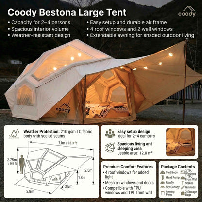 Coody | RBM Bestona Inflatable Tent for 2-4 Person (Beige)
