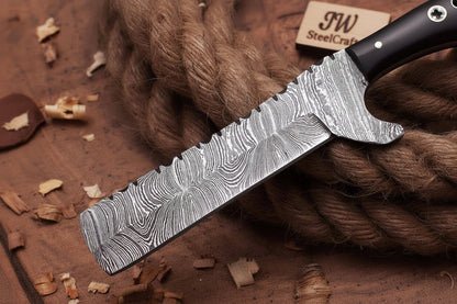 Blackhorn Bull Cutter Knife 7" Handmade Ladder Damascus Black Resin Handle