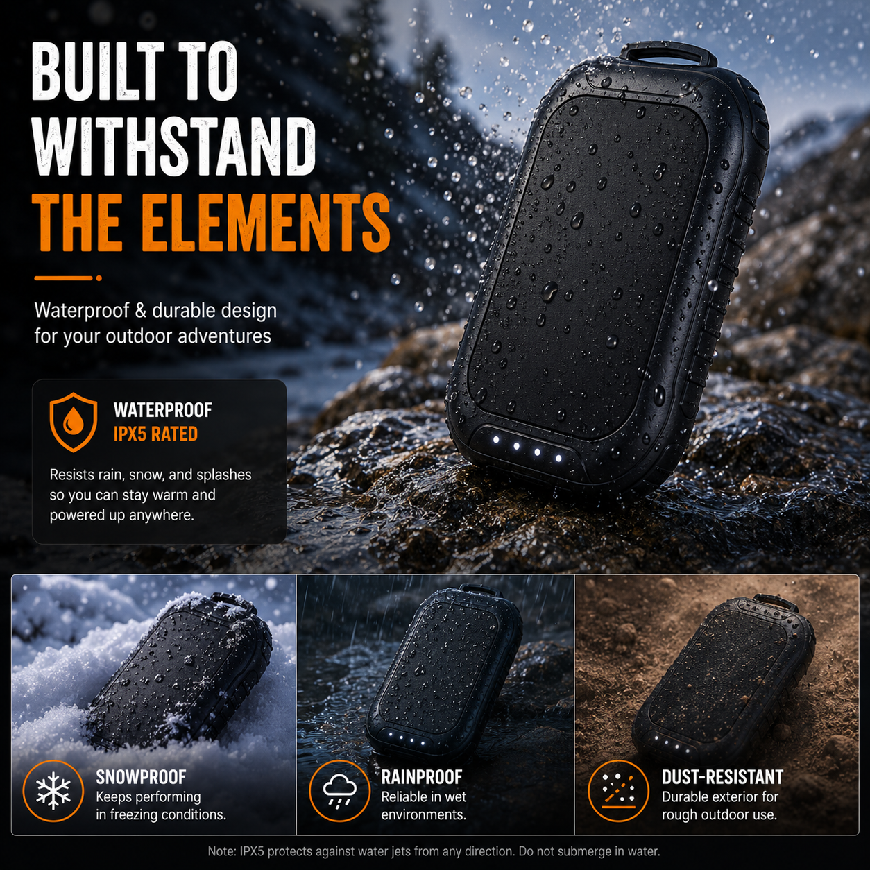 Liteguest Waterproof 2-in-1 Heated Hand Warmer & Power Bank with Light