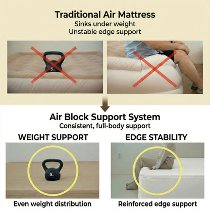 Coody Air Mattress Beige Queen (197×150×35 cm) – Premium Air Bed with Built-in Pump