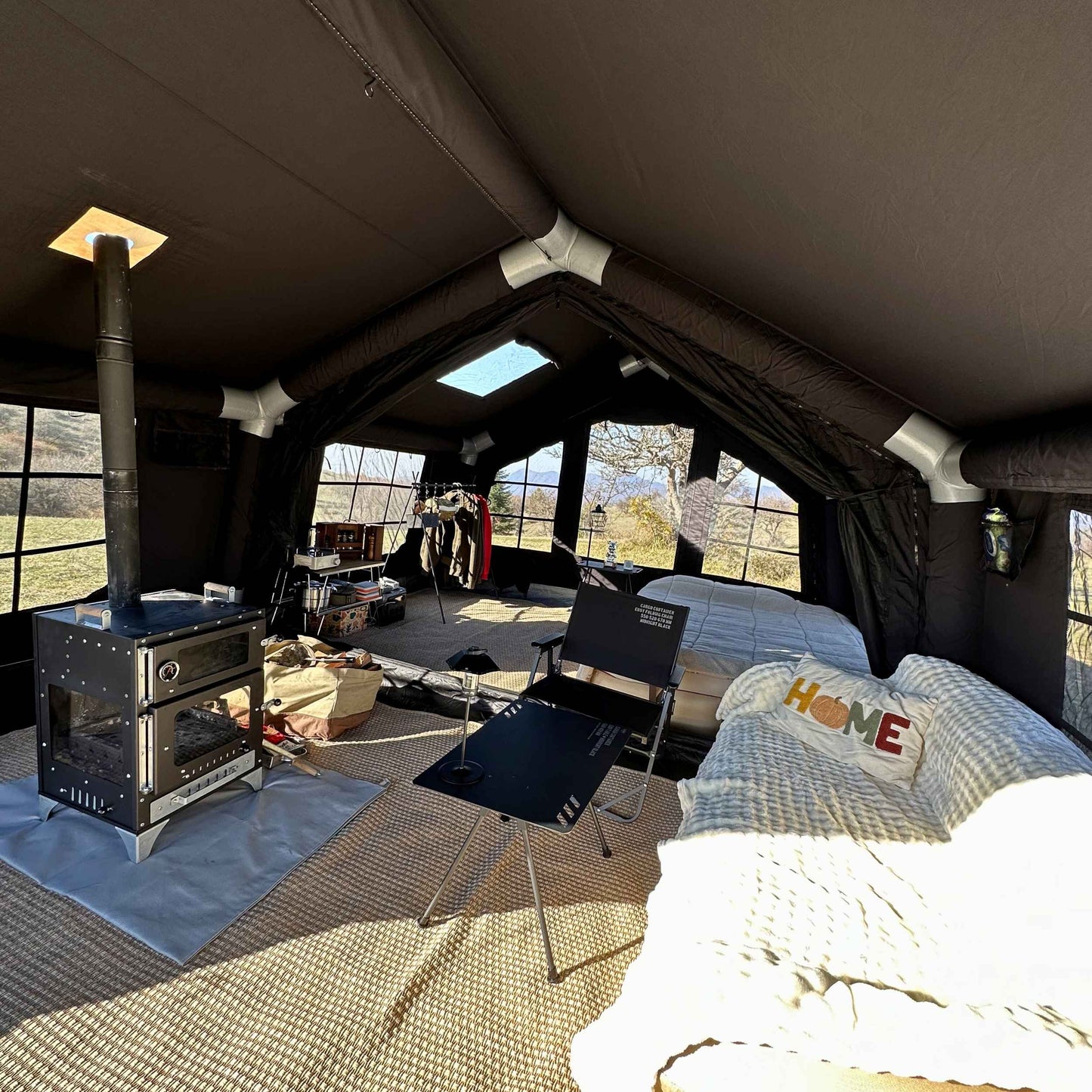 Coody 17.2 | RBM Outdoors (Koala 7) Black + Stove Caminus M - Inflatable Tents with Stove
