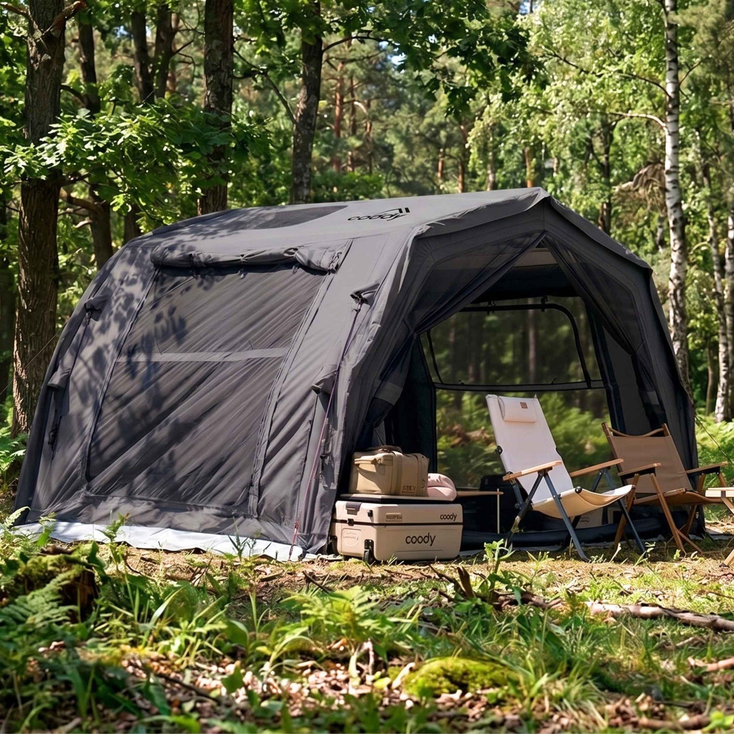 Coody 10.0 PRO Gray - Premium Inflatable Canvas Tent for 2–4 Campers