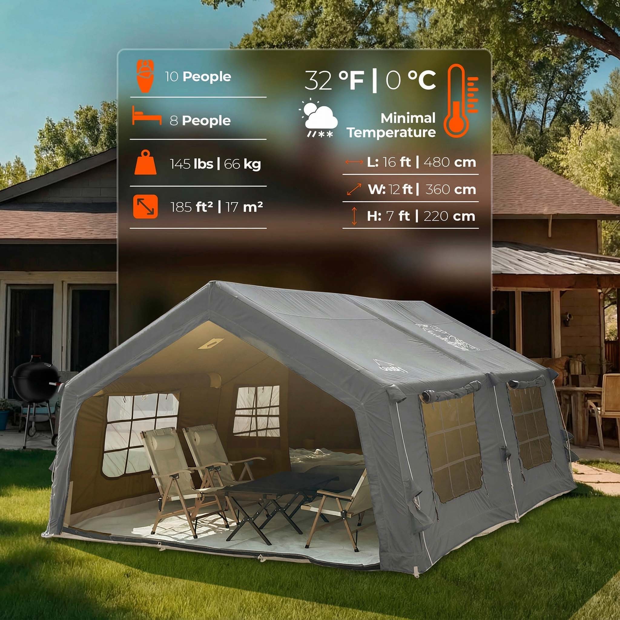 Coody 17.2 (Koala-7) Gray Inflatable Tent House for Camping (2-10