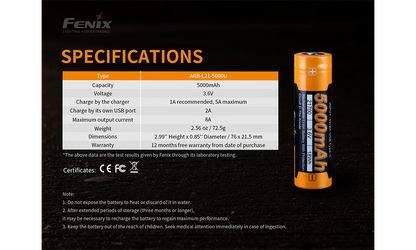 Fenix ARB-L21-5000U Rechargeable 21700 Battery