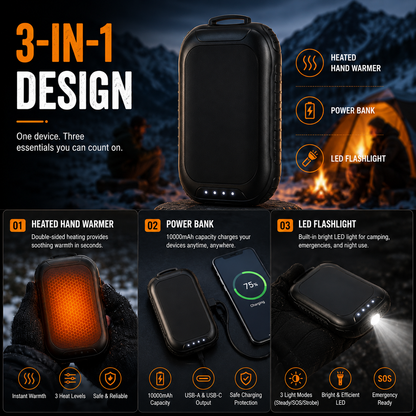 Liteguest Waterproof 2-in-1 Heated Hand Warmer & Power Bank with Light