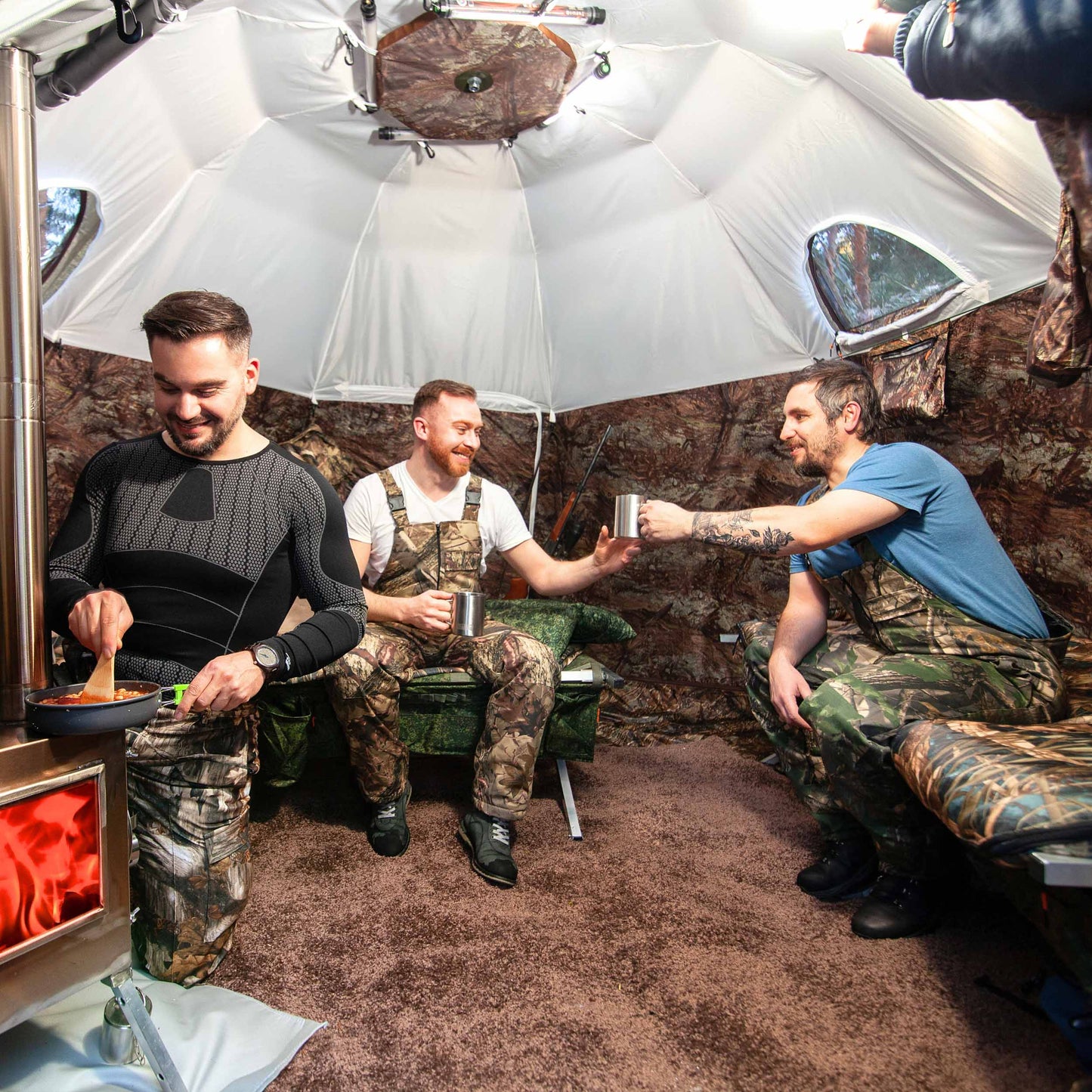 RBM All-Seasons tent  UP-5 for 2-6 person + Wood Stove Caminus M + Three-Layer Floor