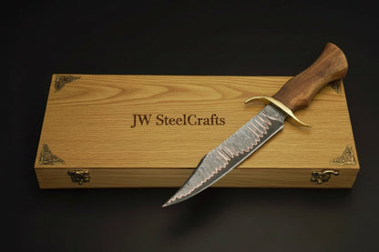 Timberland Trapper Bowie Knife 10" Handmade Damascus Presentation Box