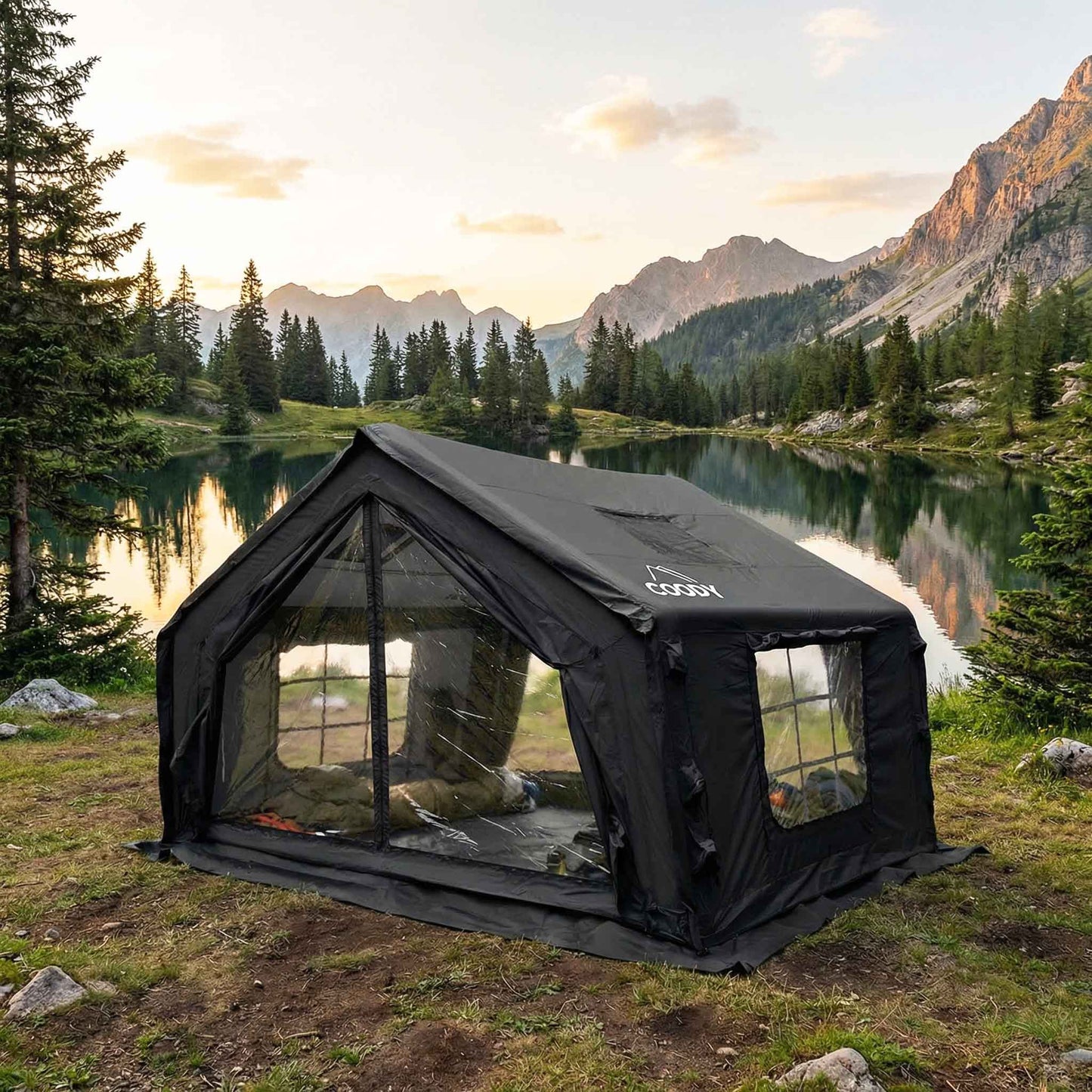 Coody 10 Black Inflatable Tent House for Camping (2-4 person)