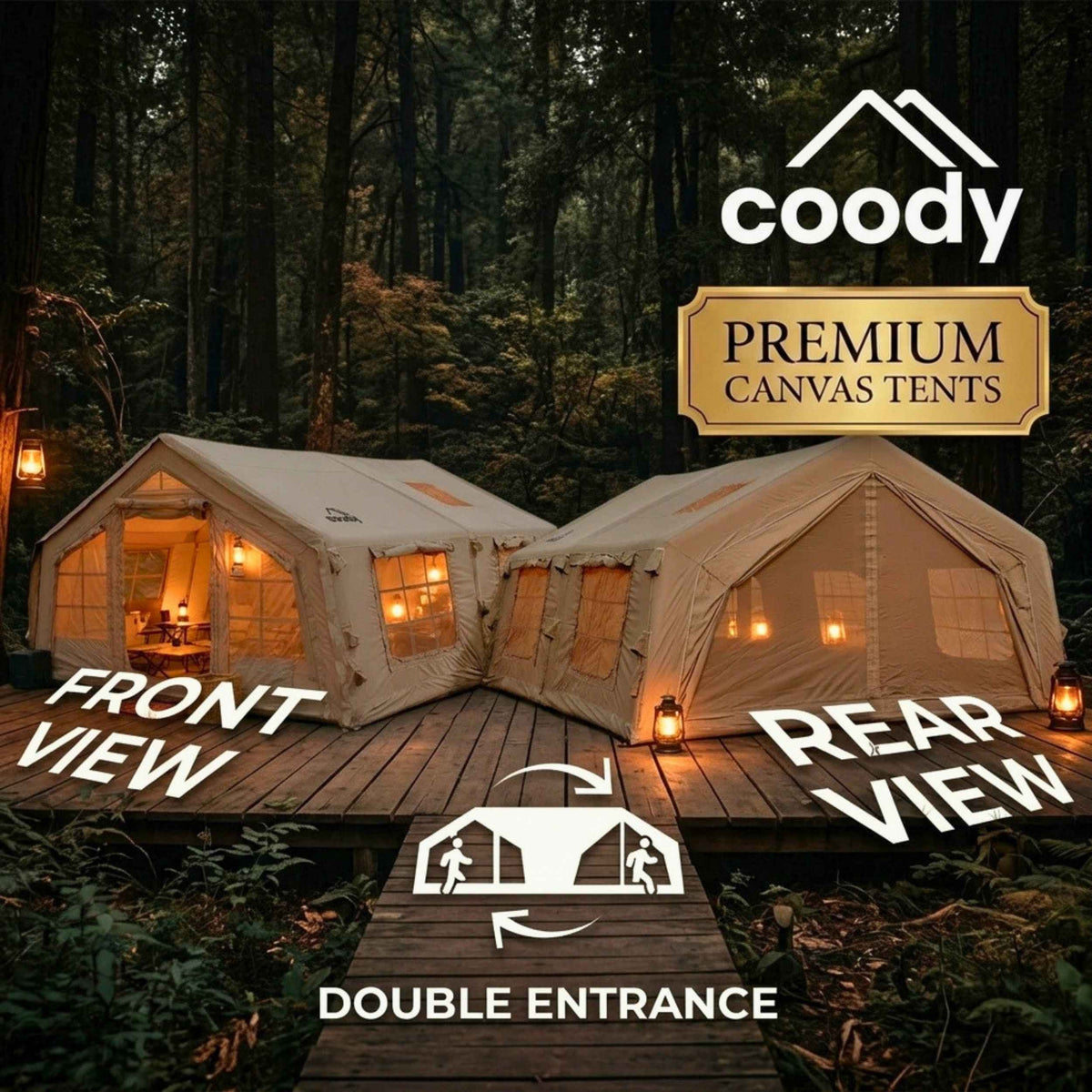 Coody Familia AirTent 17.2 Beige – Large Inflatable Hot Tent with Stove Jack for Camping, 2–10 People