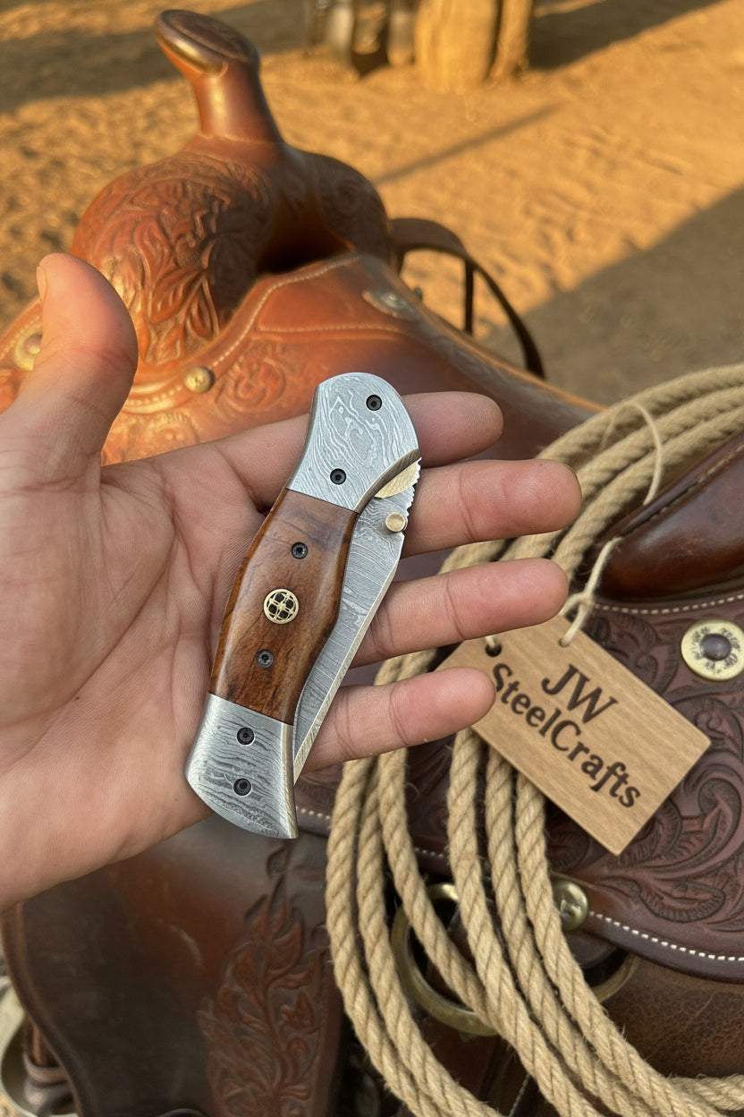 Rosewood Trail Folder Knife 6" Handmade Rosewood Handle EDC Folder