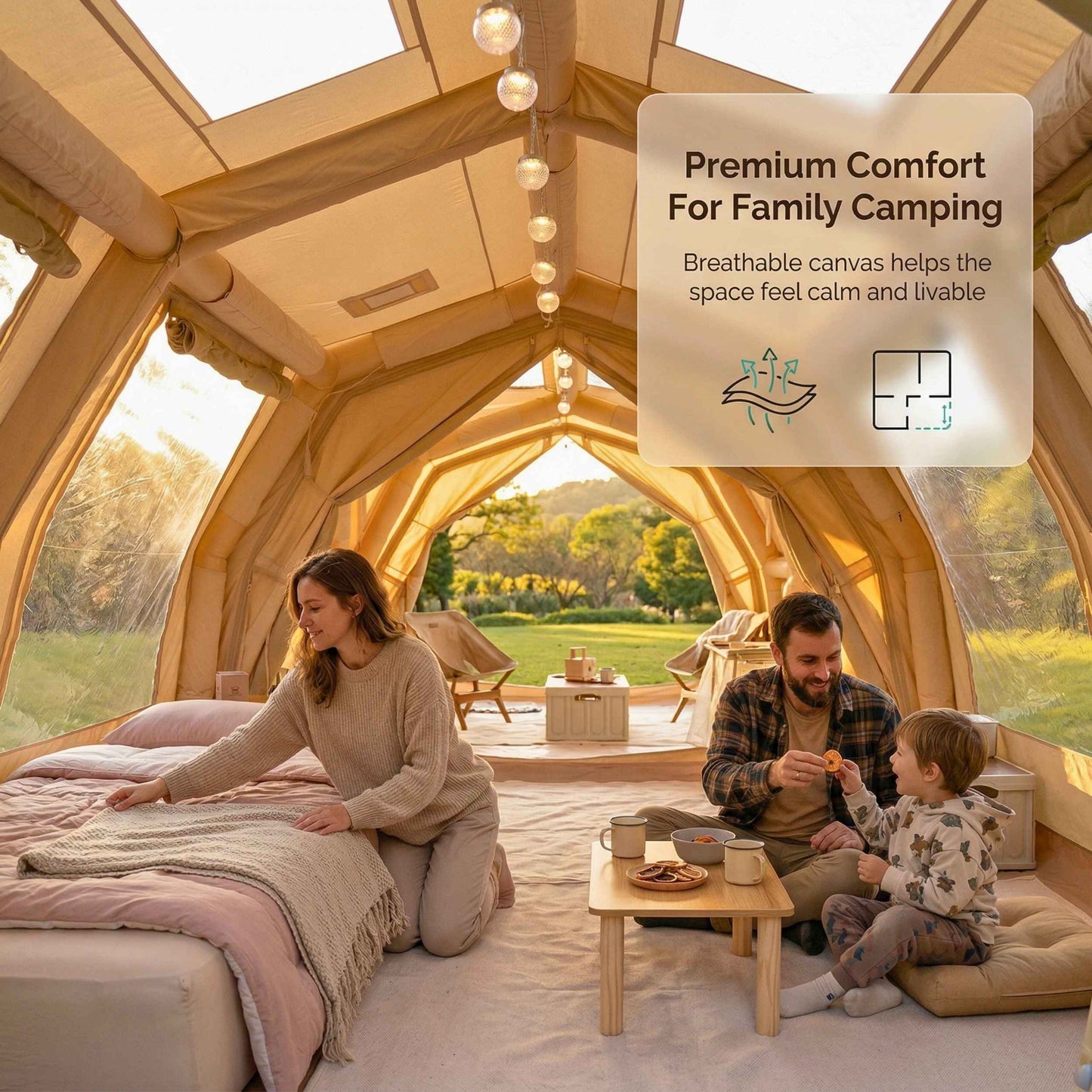 Coody Familia AirTent 17.2 Pro Beige- Inflatable Tent for Camping (2-10 Person)