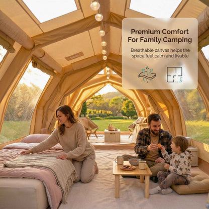 Coody Familia AirTent 17.2 PRO Beige (2-10 Person)+Electric Pump+TPU Door Beige+Ground Sheet
