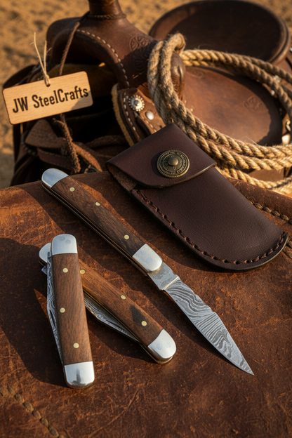 Rosewood Folding Knife 7.5" Handmade Damascus Steel Traditional Pocket Knife