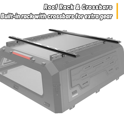 OPENROAD Truck Cap with Full Wing Doors, Extra-Large Storage, and LED Brake Light