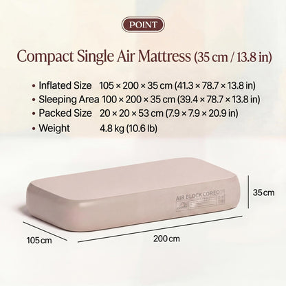 Coody Coreo Air Mattress Single (105 × 200 × 35 cm) – Structured Air Block Inflatable Bed, Compact Pack Design