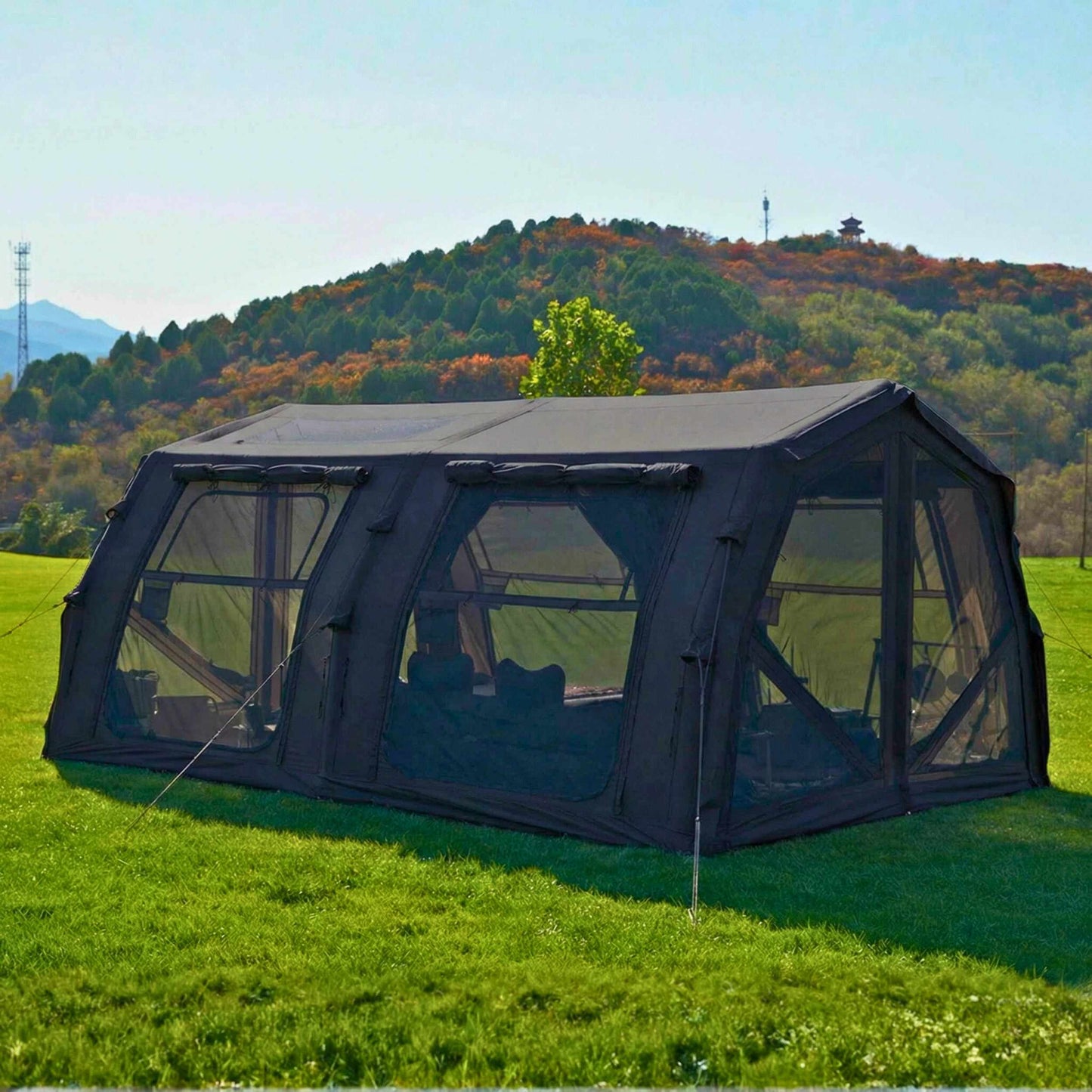 Coody Familia AirTent 17.2 PRO Black (2-10 Person)+Electric Pump+TPU Door Black+Ground Sheet