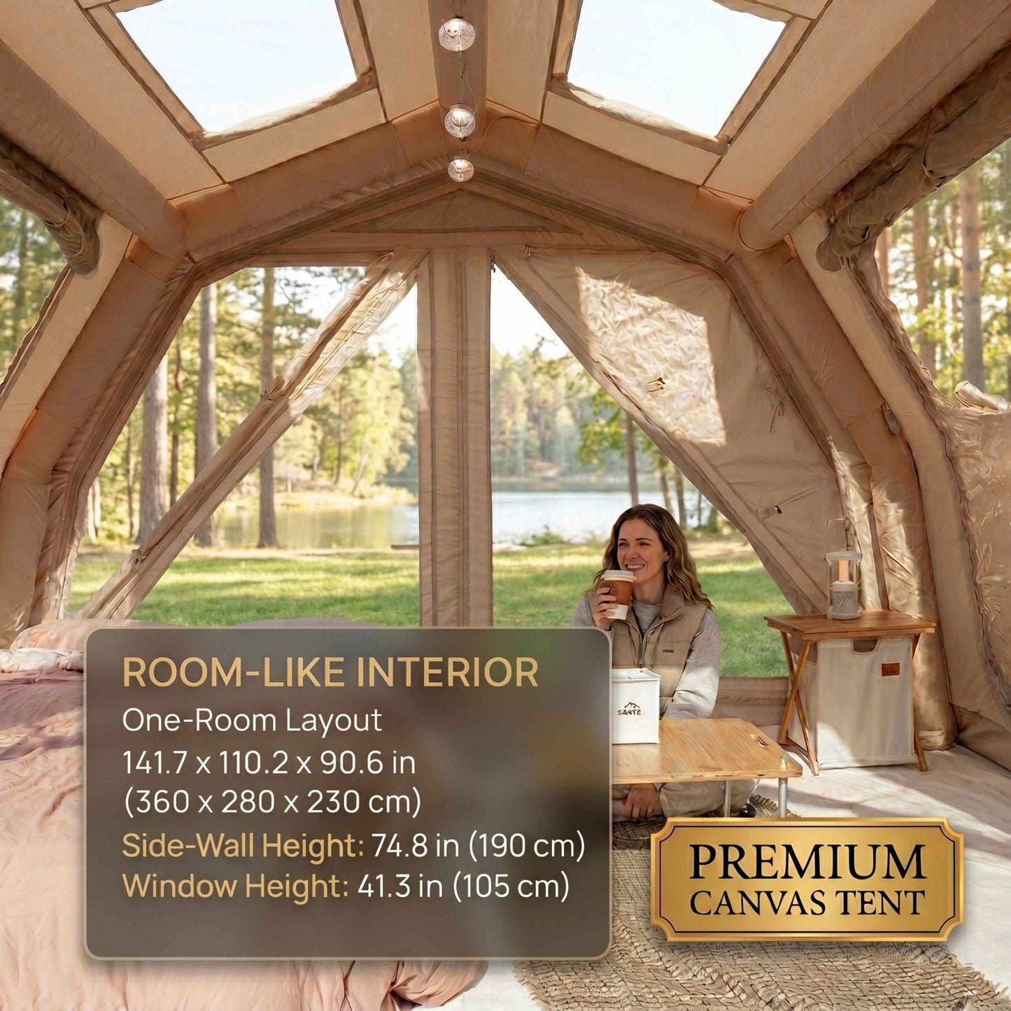 Coody 10.0 PRO Beige Premium Inflatable Canvas Tent for 2–4 Campers