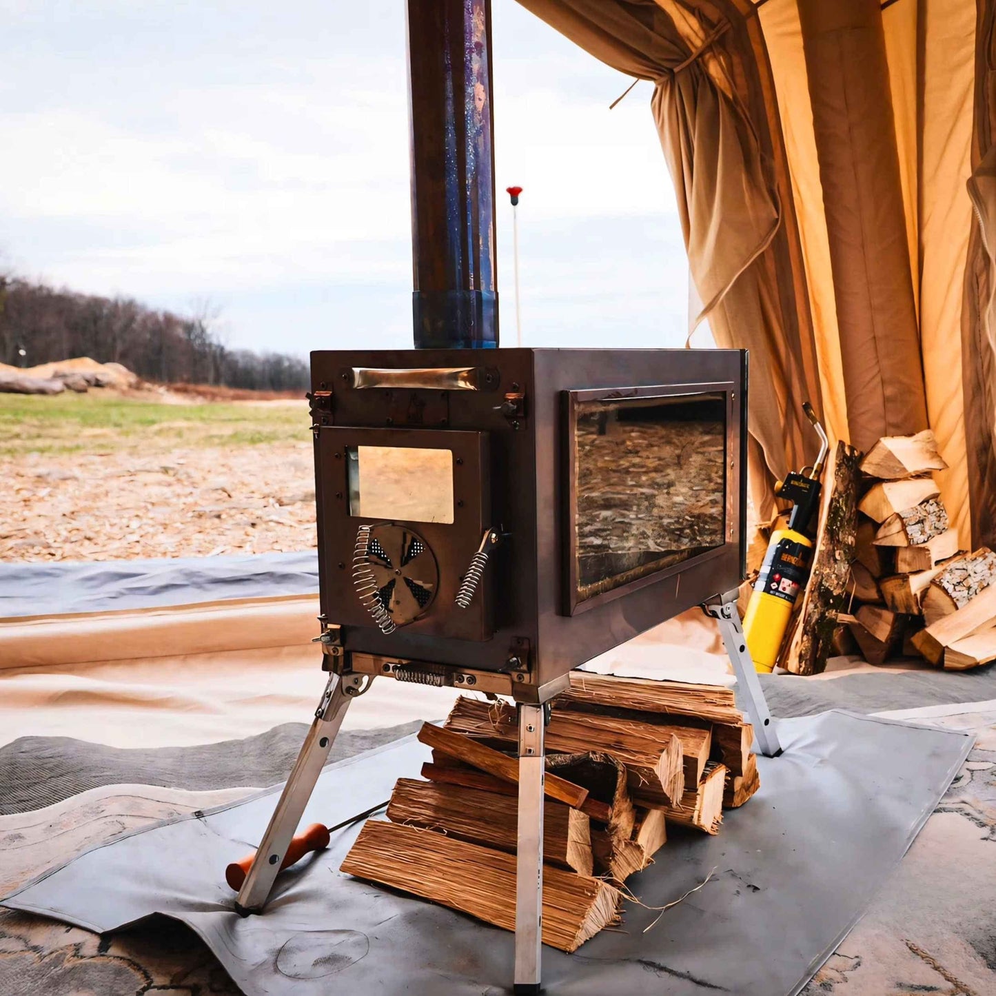 RBM Panda Large Forest Green + Stove Caminus M - Inflatable Tents for Camping with Stove