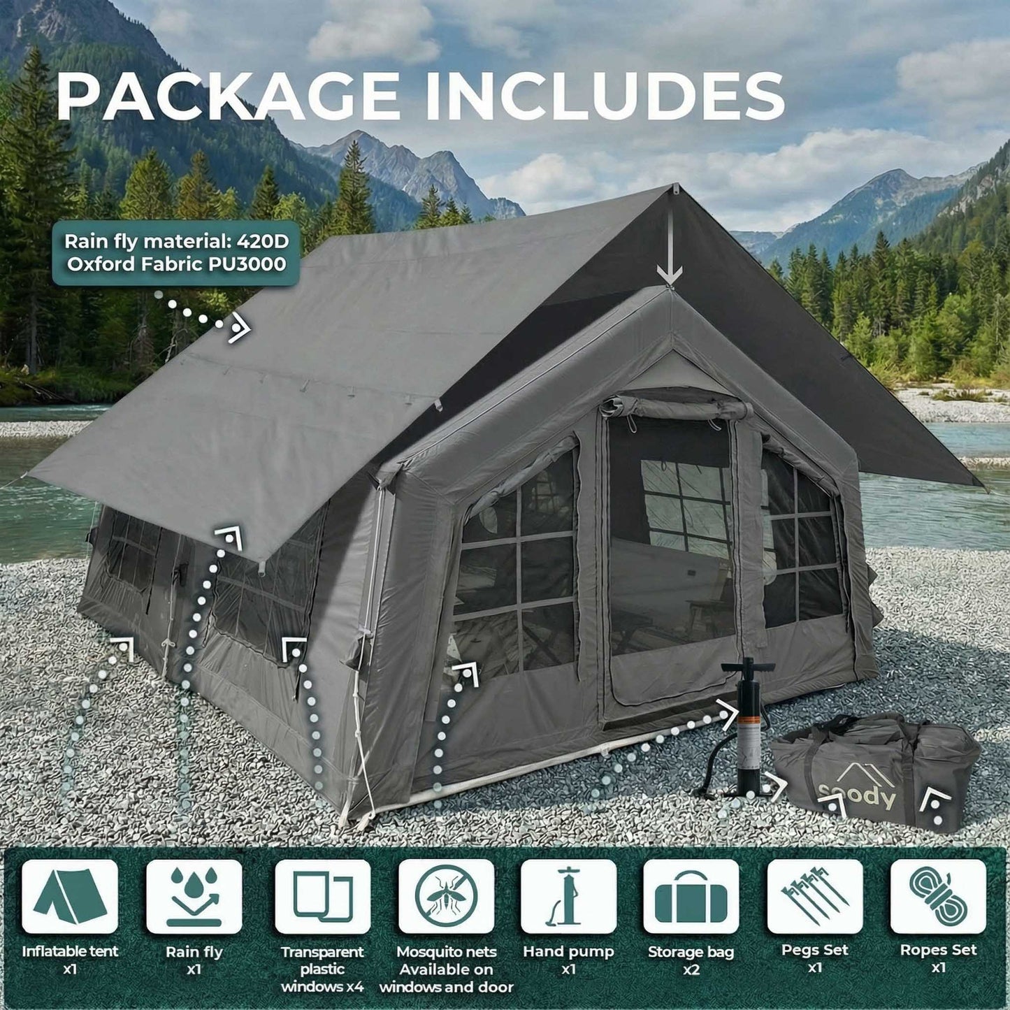 Coody 13.6 (Koala-5) Gray Inflatable Tent House for Camping (2-8 person)