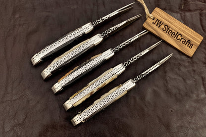 Trailfold Stag Pocket Knife Set 8" Handmade Set of 5 Folding Knives