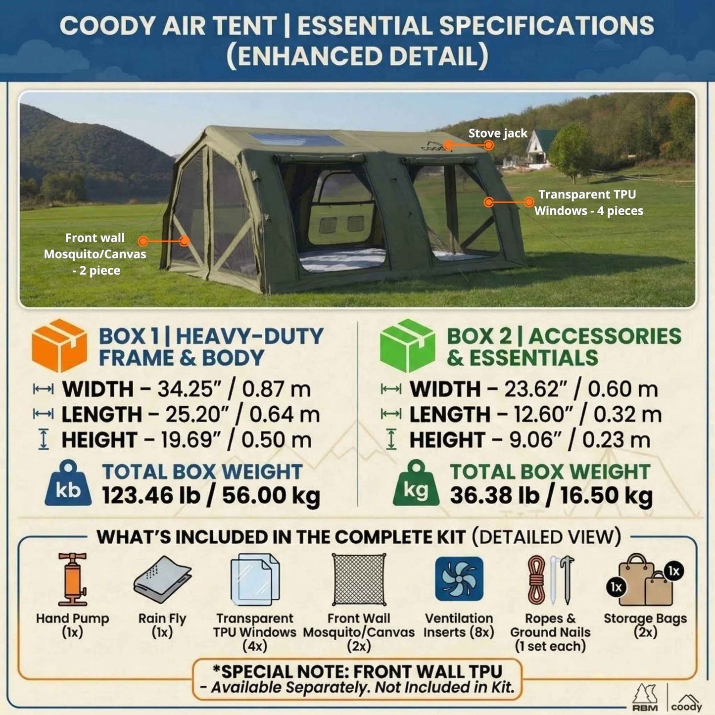 Coody Familia AirTent 17.2 Pro Forest Green- Inflatable Tent for Camping (2-10 Person)