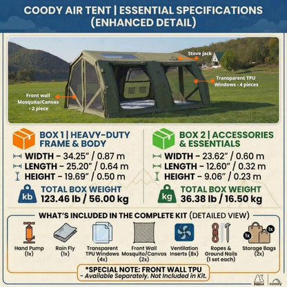 Coody Familia AirTent 17.2 Pro Forest Green- Inflatable Tent for Camping (2-10 Person)