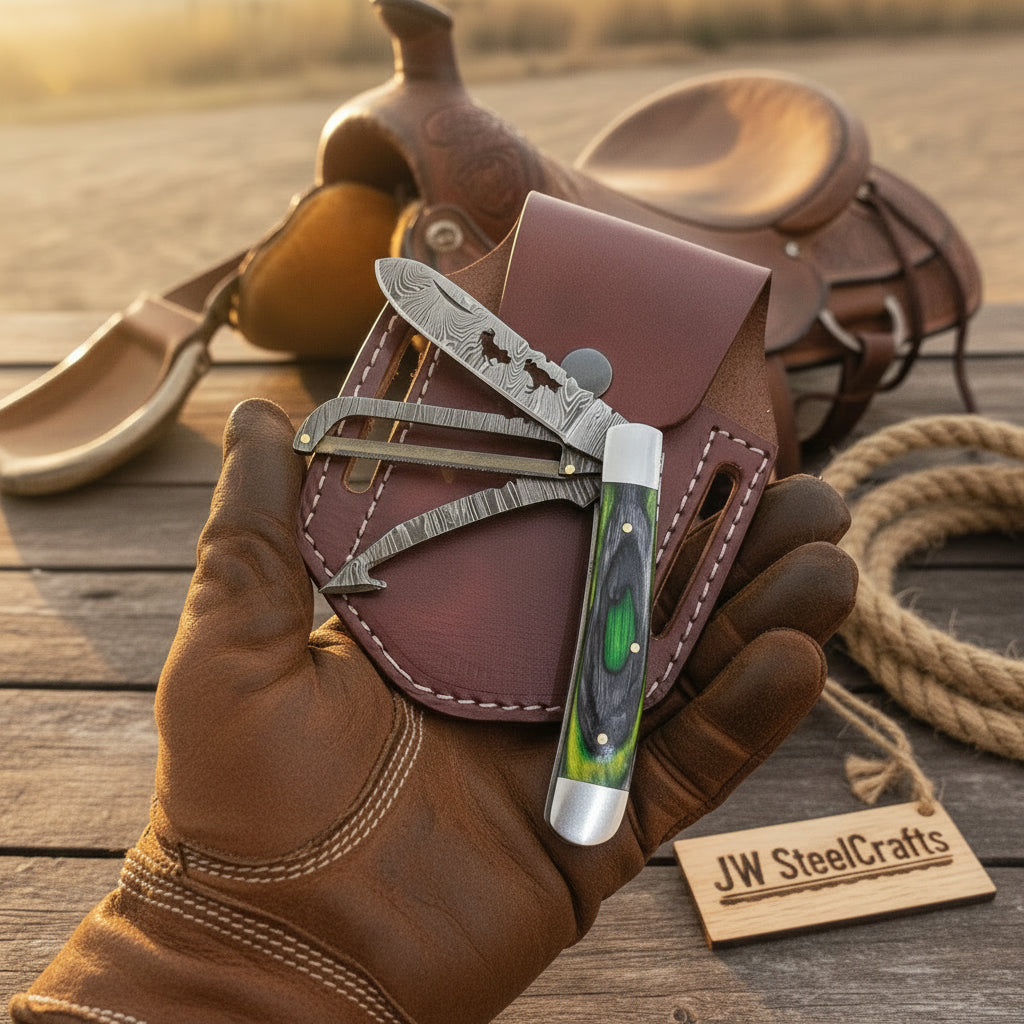 Turquoise Bronco Trapper Folder 7" High Carbon Steel with Turquoise Green resin Handle