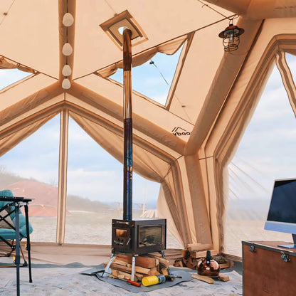 RBM Panda Large Sunny Beige + Stove Caminus M - Inflatable Tents for Camping with Stove