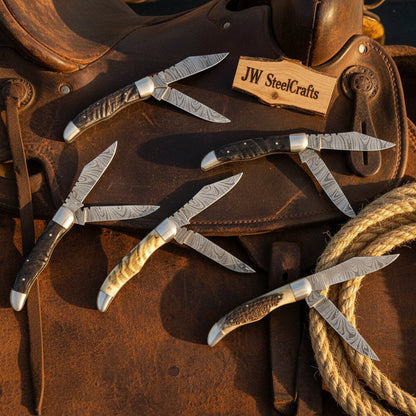 Trailfold Stag Pocket Knife Set 8" Handmade Set of 5 Folding Knives