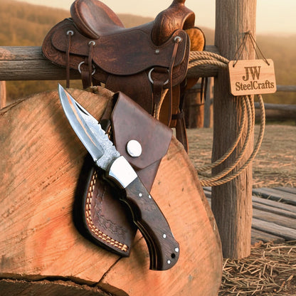 Saddle Ridge Folding Hunter Knife 8" Handmade Damascus Liner Lock