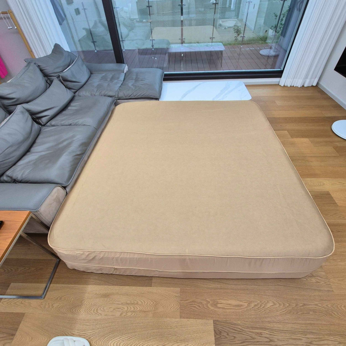 Coody Air Mattress Beige Queen (197×150×35 cm) – Premium Air Bed with Built-in Pump