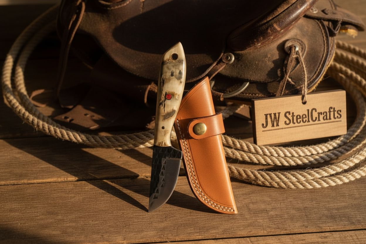 Ivory Grip Tracker Knife 8" Handmade Carbon Steel Caper Blade with Stag Horn Handle