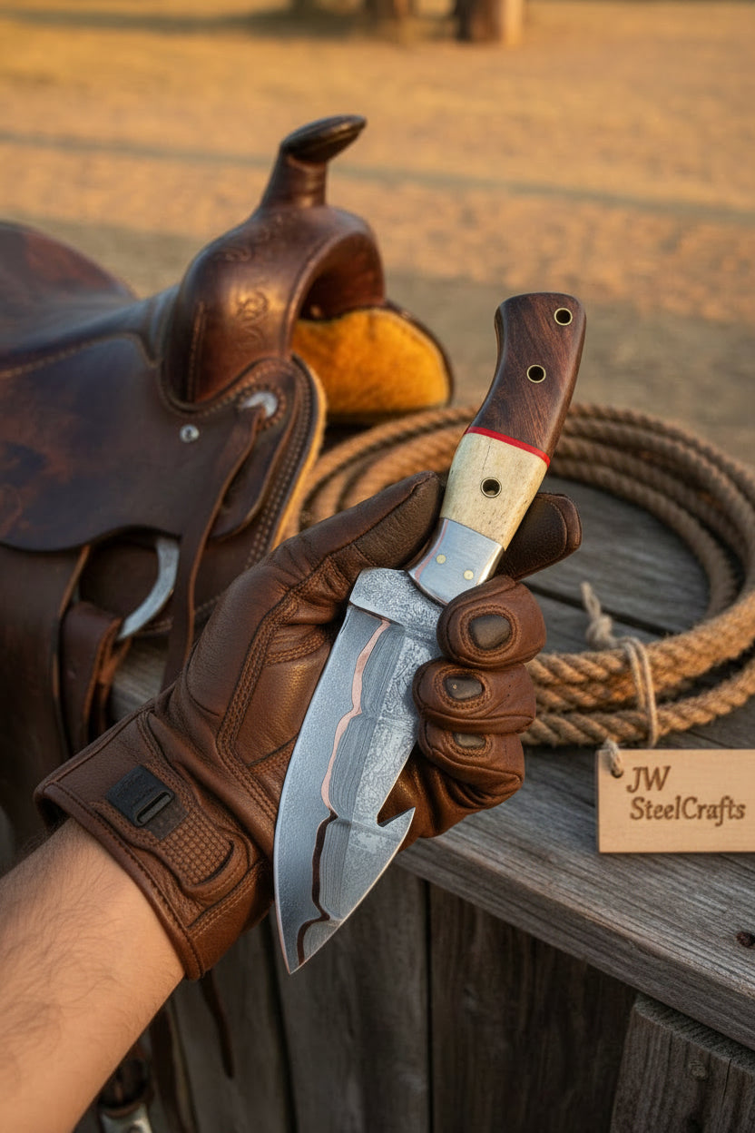Roughrider Trail Gut Hook Knife 10" Handmade San Mai Steel