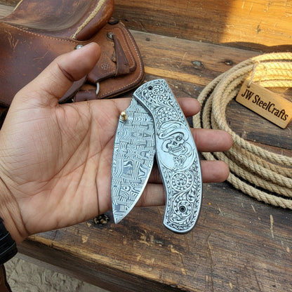 Obsidian Mosaic Folder Knife 8" Handmade Damascus Liner Lock