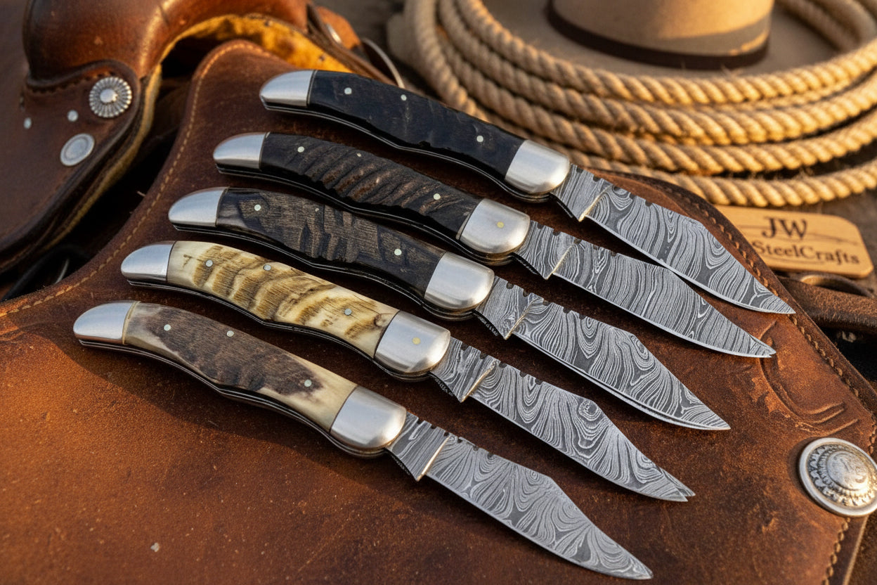 Trailfold Stag Pocket Knife Set 8" Handmade Set of 5 Folding Knives