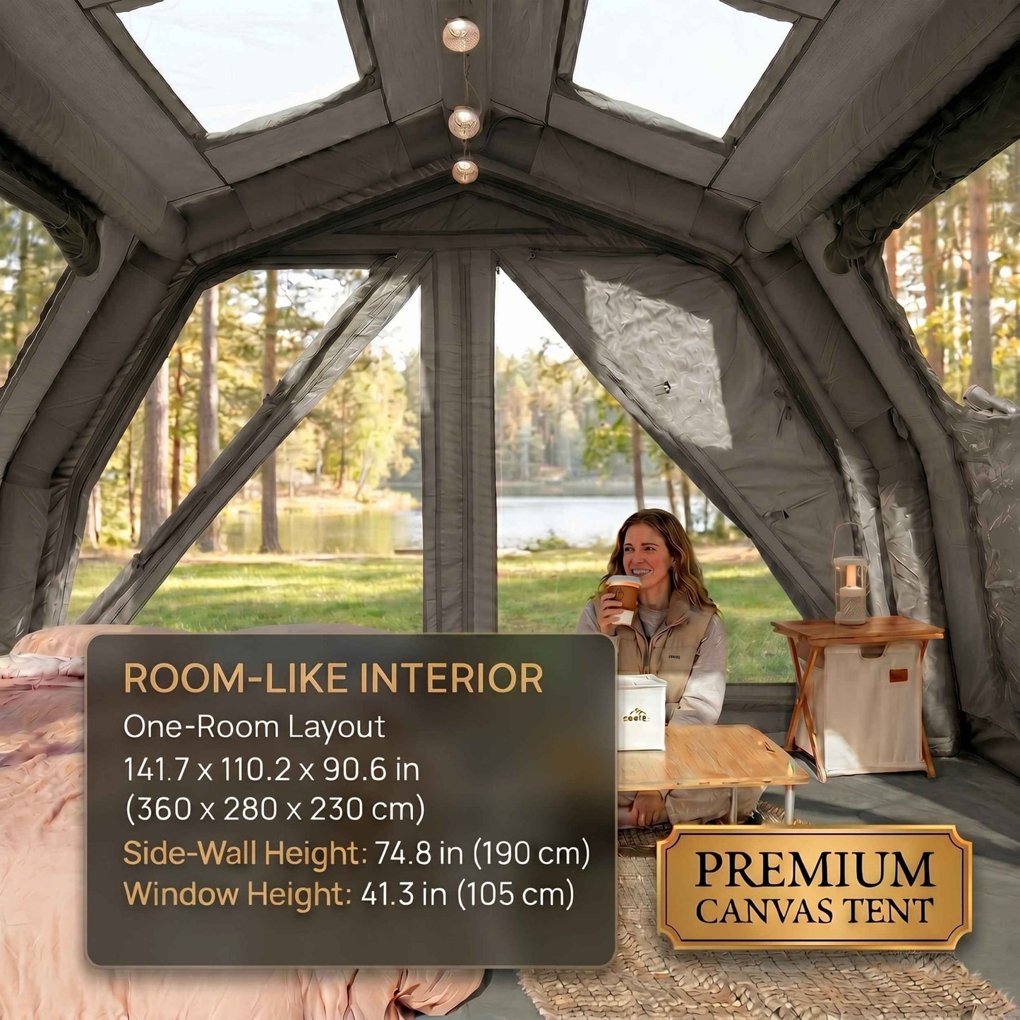 Coody 10.0 PRO Gray - Premium Inflatable Canvas Tent for 2–4 Campers