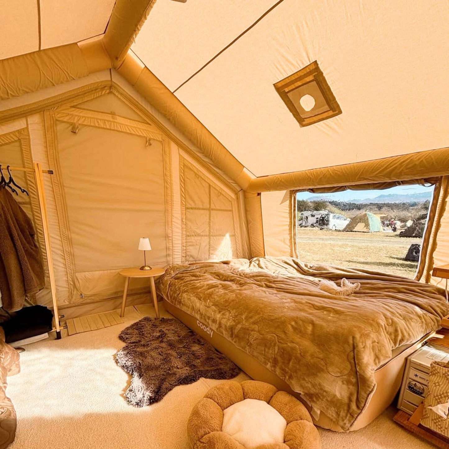 Coody 17.2 | RBM Outdoors (Koala 7) Beige + Stove Caminus M - Inflatable Tents for Camping with Stove