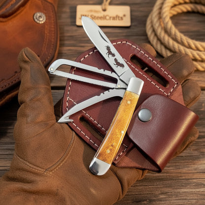 Amber Bronco Trail Trapper Folder Knife 7" Handmade High Carbon with Amber wood handle