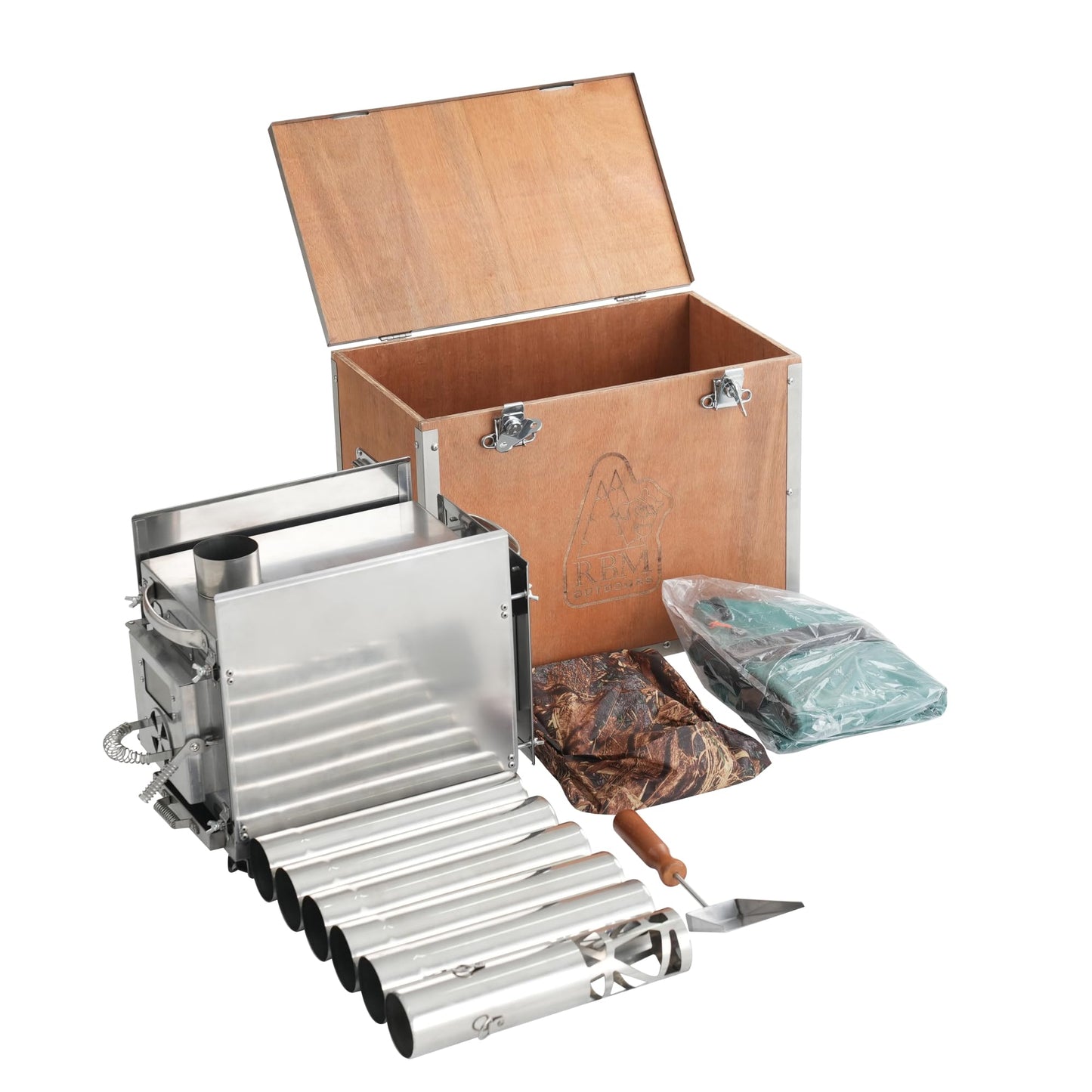 RBM Panda Medium Sunny Beige + Stove Caminus S - Inflatable Tents for Camping with Stove