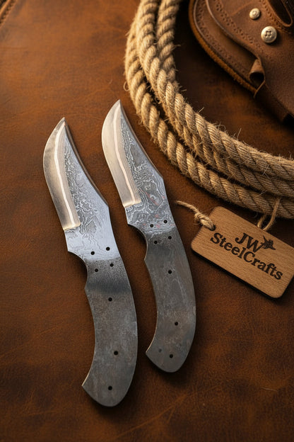 Wrangler's Pair Blade Blanks set of 2 Handmade Matching Damascus