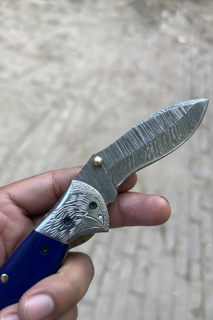 Walnut Hawkbill Folder 8" Handmade Walnut Wood Damascus Blade